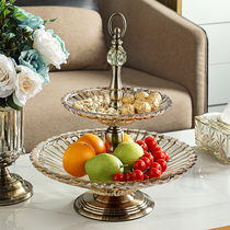 Fruit plate living room creative home coffee table large double layer candy snack plate simple modern glass fruit plate European style