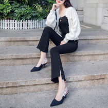 Horn Pants High Waist Display Slim Woman 2022 Spring Summer New Loose Broadside Hair Side Open Fork Microlagine Pants Tide