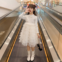 Korean girl dress Princess dress spring and autumn 2021 New style girl knit shirt gown gauze cake skirt