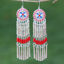 Yunnan ethnic wind long tassel Miao silver earrings ethnic program Miao silver collar accessories earrings new jewelry