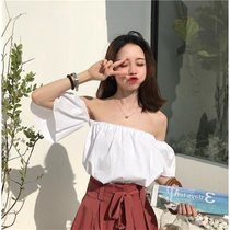 bf shoulder leak collarbone coat female summer Korean version sweet Super fairy shoulder loose thin ch short sleeve T-shirt female