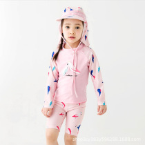 Korean version of the new ins girl swimsuit children children split parrot long sleeve sunscreen pink girl swimsuit