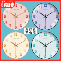 Wall clock solid color classic living room table creative Nordic watch home fashion bedroom ultra-quiet simple clock wall