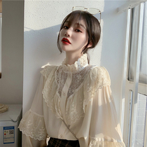 Autumn and winter new foreign style lace base shirt womens lantern sleeves with exquisite small shirt super fairy princess wind top