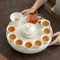 Round black and white ceramic small tea tray storage type tea sea tray minimalist office Home white porcelain utilityThe tea furniture suit