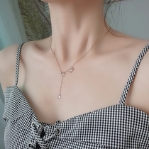 Crystal water drop pendant tassel necklace female choker advanced sense Net Red simple temperament neck chain titanium steel accessories tide