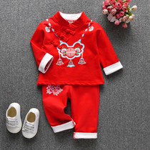 One year old woman baby autumn dress girl red suit foreign air baby birthday clothes little girl autumn gown