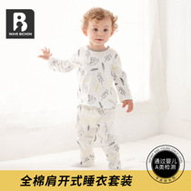 Langbi Bear childrens spring and summer warm suit cotton home clothes 0-6 years old baby sleeping bag with baby pajamas