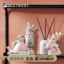 BEST WEST cute baby riding rabbit decoration bedroom childrens room cute little girl decoration desktop creativity
