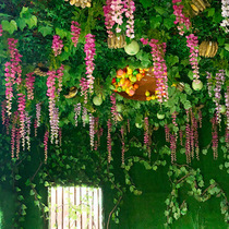 Simulation Purple Vines Flower String Bean Flower Vine Plant Decoration Purple Roland Fake Flowers Vines Wedding Celebration Plastic Flower Silk Flowers suspended ceiling