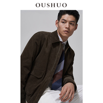 Ou said mens autumn and winter deep coffee corduroy bomber jacket A2 cotton casual fashion all-match short jacket top