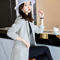 Plaid woolen coat womens long autumn and winter 2021 New Korean fashion slim high-end thick woolen coat