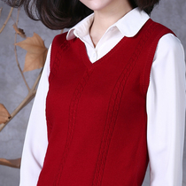 Vest womens spring and Autumn new knitted V-neck sweater sleeveless sweater wool vest short pullover large size waistcoat