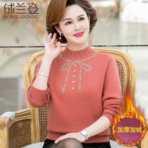 Mothers winter dress plus velvet thickened sweater one-piece velvet semi-high neck warm base shirt foreign womens coat
