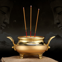Taiwan copper incense burner pure copper double ear incense burner three-legged stove sandalwood stove incense for Buddha incense burner home offering equipment