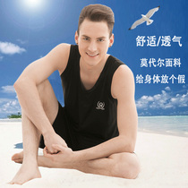 Kiree House Suit Mens Summer Sleeveless Sleeveless Sleepwear Shorts Big Code Home Casual Pure Cotton Dads Home Suit Suit