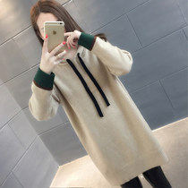 Mid-length loose hooded knitted sweater hoodie womens 2021 autumn womens new Korean student autumn sweater