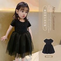 Girls dress Dress Summer New Children Dress Short Sleeve Mesh Yarn Dress Baby Fluffy Skirt Korean version Shine Princess Dress