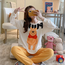 Pajamas womens spring and autumn cotton long-sleeved Korean version sweet and cute fashion loose autumn and winter can be worn outside home clothes suit