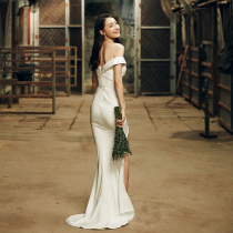 French light wedding dress 2021 new bride retro simple forest travel fishtail dress female satin gauze summer