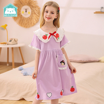 Kids Pajamas Pure Cotton Summer Thin Girls Big Kids Cute Super Cute Baby Girls Sleeve Dress Short Sleeve 2022 New