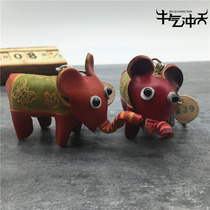 Handmade cowhide leather animal cute creative car keychain key ring pendant ornaments gift new