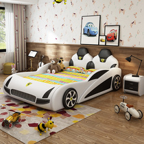 Childrens bed boy car bed 1 5 meters storage leather bed with guardrail cartoon sports car 1 2 treasure bed spot