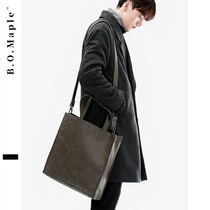 BOMaple Korean version tote bag mens fashion brand large capacity fashion retro wild personality hand carry shoulder messenger bag
