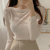 On the same day Korean simple shoulder BZ719 skin-friendly soft thin cream long sleeve T-shirt women