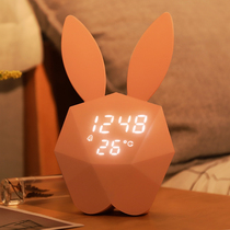 Creative rabbit music electronic alarm clock primary school students with silent alarm bedroom bedside luminous children cute girl