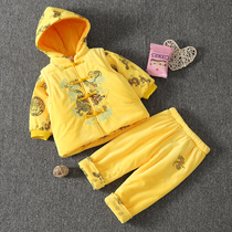 Male and female children baby padded velvet cotton three-piece set childrens clothing infant winter dress suit 1-2-3 years old