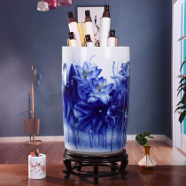 Jingdezhen ceramic calligraphy and painting storage cylinder reel cylinder calligraphy and painting bucket living room study floor floor quiver Large Vase ornaments