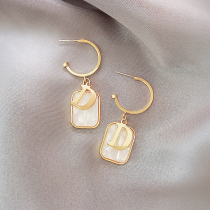 925 Silver Needle Shell Letter D Earrings Female Personality Korean Temperament Long earrings 2020 New Tide Earrings