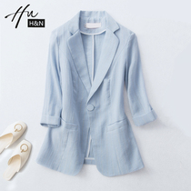 Linen blazer womens thin 2021 spring and summer new seven-point sleeve small man short striped cotton linen small suit