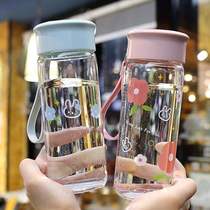 Net red water cup creative trend Cute fresh girl transparent glass portable student Korean version of the handy cup