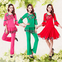 Square dance costume new suit performance skirt pants middle-aged 2019 milk silk autumn round neck long sleeve tide