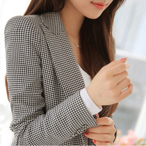 Black and white plaid thousand bird grid small suit jacket women Autumn long sleeve handsome slim suit jacket casual retro