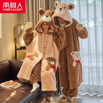 Lovers pyjamas womens spring and autumn winter coral suede thicken sleeping robe mens winter flange suede cute home clothes
