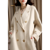 NZ high-end big cards double-row buttoned water corrugated bifacial cashmere big coat woman mid-length pure cashmere cashmere jacket 101801