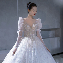 Bridal main wedding dress 2021 New advanced texture little Extravagant Style Long Sleeves Palace Wind Tug 2022