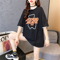 Net red overfire 2022 New rework print fake Two pieces Hole Tide Cards Loot for long short sleeve T-shirt woman