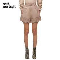 self-portrait milk tea coffee cotton house a-line skirt pants silk embroidered waist shorts