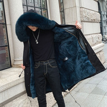 Rex rabbit fur fur one fur inner Parker clothing Mens winter long fox fur collar coat anti-season promotion