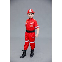 Childrens firefighter costume uniform Halloween cosplay role-playing professional dress Small firefighter performance suit