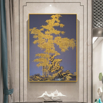 Oil painting hand-painted golden bamboo new Chinese living room porch decorative painting modern restaurant background study tea room hanging painting