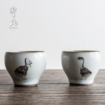 Shengshan Ru kiln hand-painted tea cup antique ceramic tea cup Kung Fu Tea Cup handmade Ru porcelain open piece Master Cup