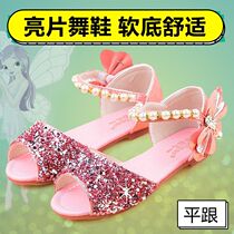 Childrens Latin dance shoes girls dance dance shoes flat heels summer sandals beginner show performance June 1