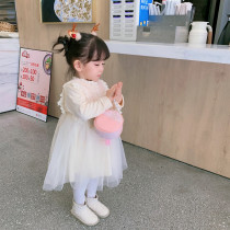 Fall in love with the girl girl Lioness Dress Plus Suede Thickening Baby Foreign Air Winter Dress New Children Splicing Lace Princess Dress