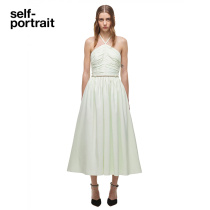 self-portrait light jade taffeta halterneck suspender maxi dress