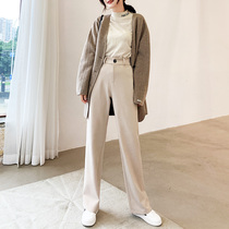 Woolen wide-leg pants womens high waist hanging autumn and winter 2021 new thickened straight loose black casual mopping trousers